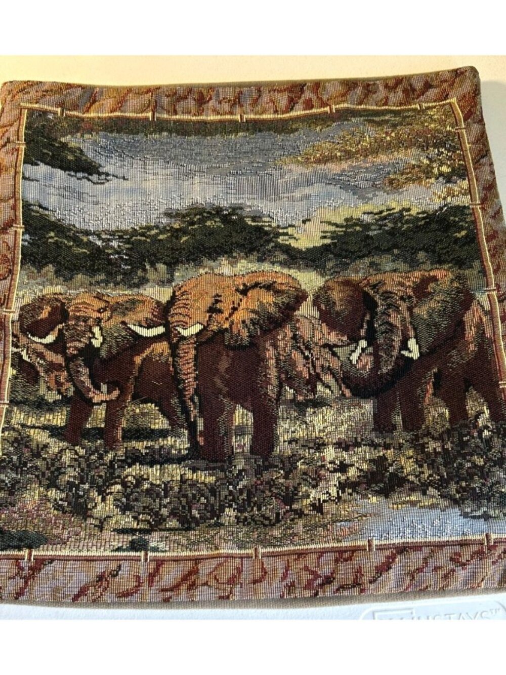 Vintage Elephant Throw Pillow Cover Tapestry Cushion Safari Handmade Quality 16"